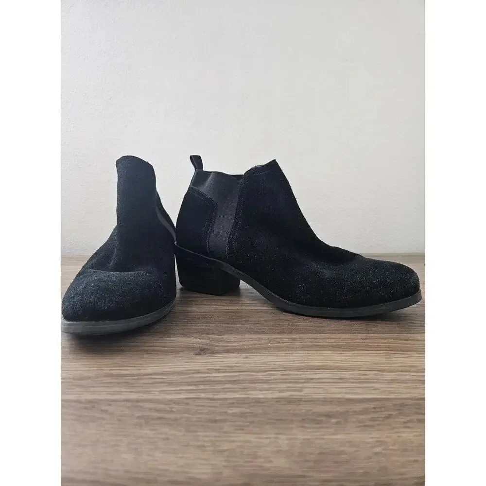 Kelly Katie Black Suede Zora Ankle Booties Block Heel Chelsea Boot Women 10